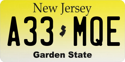 NJ license plate A33MQE