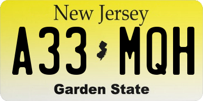 NJ license plate A33MQH