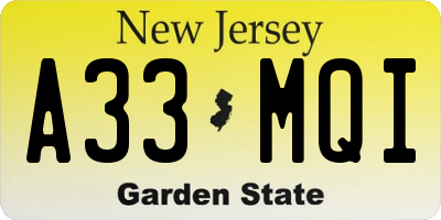 NJ license plate A33MQI