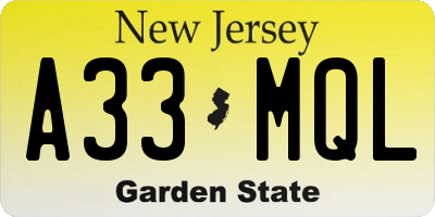 NJ license plate A33MQL