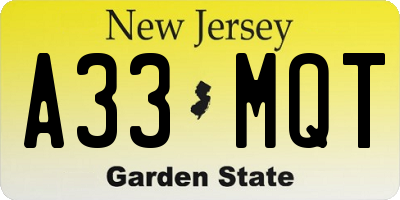 NJ license plate A33MQT