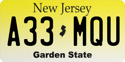 NJ license plate A33MQU