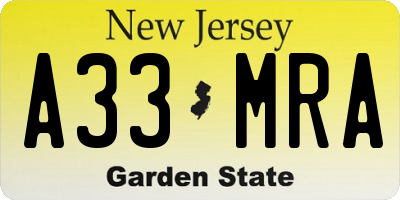NJ license plate A33MRA