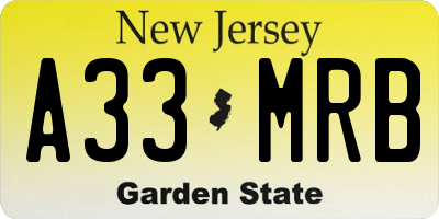 NJ license plate A33MRB