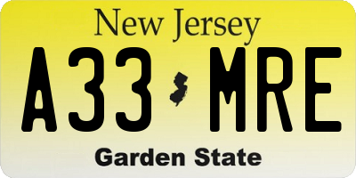 NJ license plate A33MRE