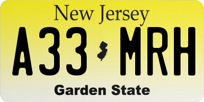 NJ license plate A33MRH