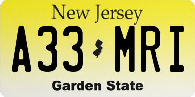 NJ license plate A33MRI