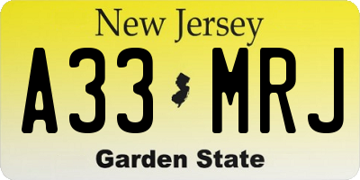 NJ license plate A33MRJ