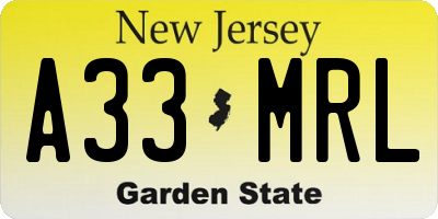 NJ license plate A33MRL
