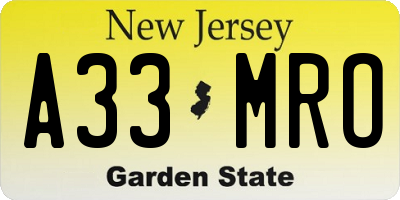 NJ license plate A33MRO