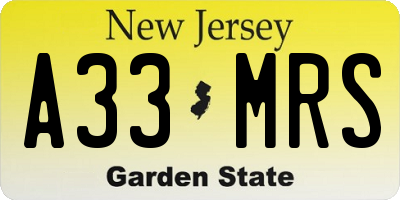 NJ license plate A33MRS