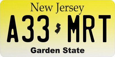 NJ license plate A33MRT