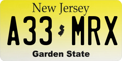 NJ license plate A33MRX