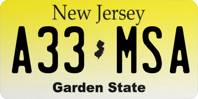 NJ license plate A33MSA