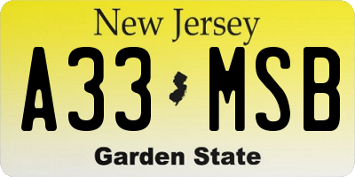 NJ license plate A33MSB