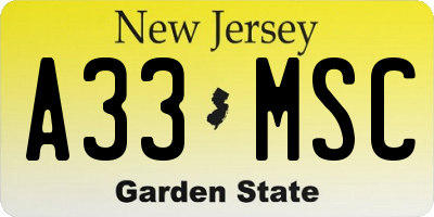 NJ license plate A33MSC