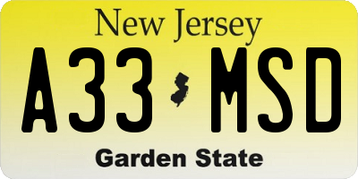 NJ license plate A33MSD
