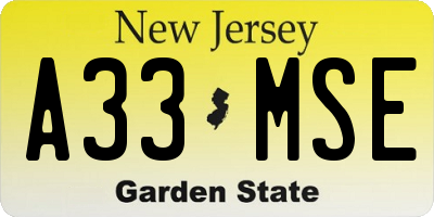 NJ license plate A33MSE