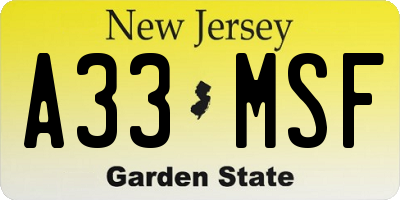 NJ license plate A33MSF