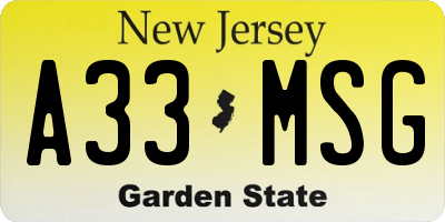 NJ license plate A33MSG