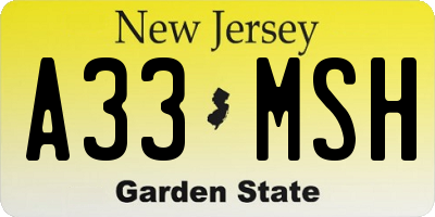 NJ license plate A33MSH