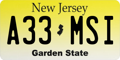 NJ license plate A33MSI