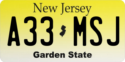 NJ license plate A33MSJ
