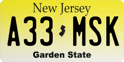 NJ license plate A33MSK
