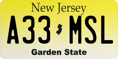 NJ license plate A33MSL
