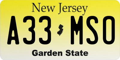 NJ license plate A33MSO