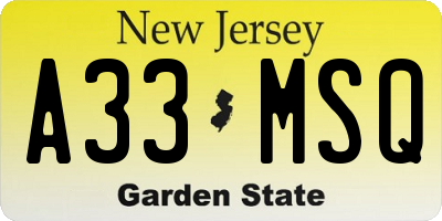 NJ license plate A33MSQ