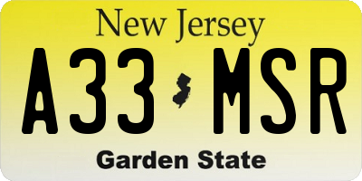 NJ license plate A33MSR