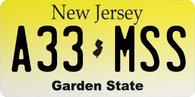 NJ license plate A33MSS