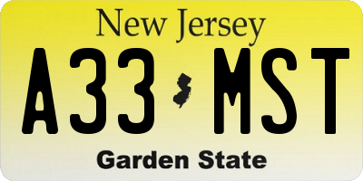 NJ license plate A33MST