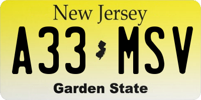 NJ license plate A33MSV