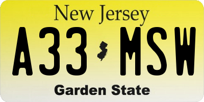 NJ license plate A33MSW