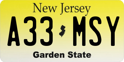 NJ license plate A33MSY