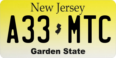 NJ license plate A33MTC