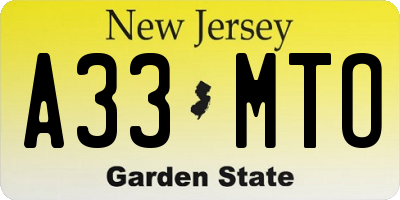 NJ license plate A33MTO