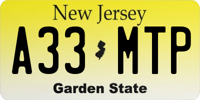 NJ license plate A33MTP
