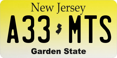 NJ license plate A33MTS