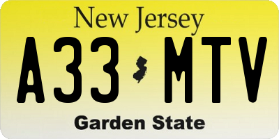 NJ license plate A33MTV