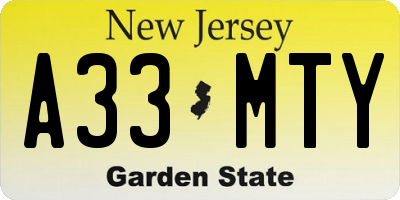 NJ license plate A33MTY