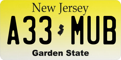 NJ license plate A33MUB