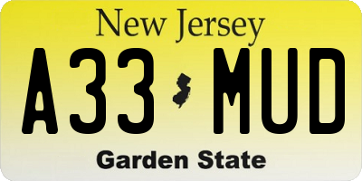 NJ license plate A33MUD