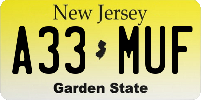 NJ license plate A33MUF