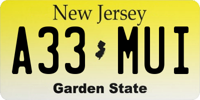NJ license plate A33MUI