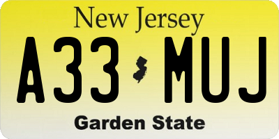NJ license plate A33MUJ