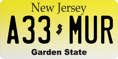 NJ license plate A33MUR