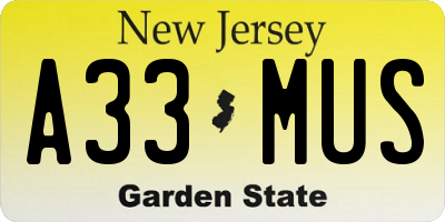 NJ license plate A33MUS